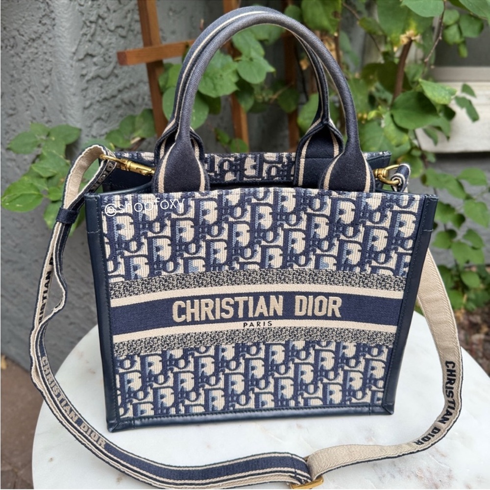Christian Dior Oblique Embroidery and Calfskin Small Book Tote - Picture 2 of 15